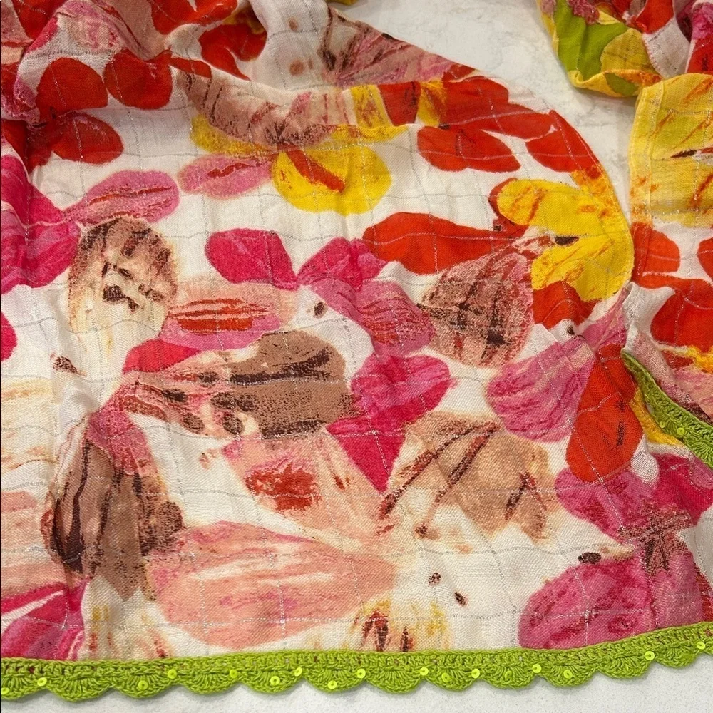 Ann Taylor Loft‎ Colorful Floral Rayon Women's Scarf Crochet Hem Scalloped NWT